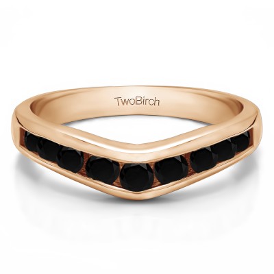 0.75 Ct. Black Nine Round Stone Channel Set Chevron Contour Wedding Band in Rose Gold