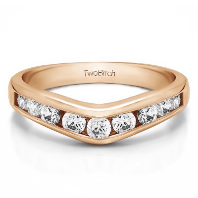 0.75 Ct. Nine Round Stone Channel Set Chevron Contour Wedding Band in Rose Gold