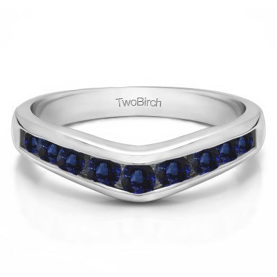 0.75 Ct. Sapphire Nine Round Stone Channel Set Chevron Contour Wedding Band