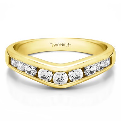 1 Ct. Nine Round Stone Channel Set Chevron Contour Wedding Band in Yellow Gold