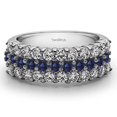 1.49 Carat Sapphire and Diamond Three Row Double Shared Prong Wedding Band