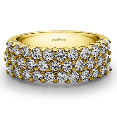 1.98 Carat Three Row Double Shared Prong Wedding Band  in Yellow Gold