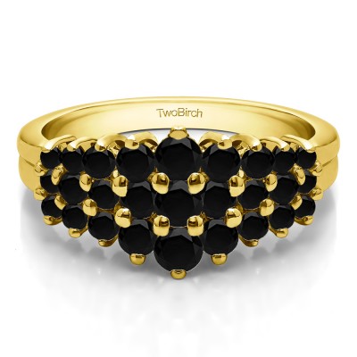 0.49 Carat Black Domed Three Row Shared Prong Anniversary Ring  in Yellow Gold