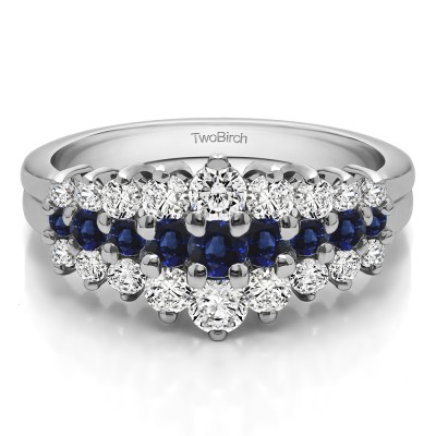 0.24 Carat Sapphire and Diamond Domed Three Row Shared Prong Anniversary Ring