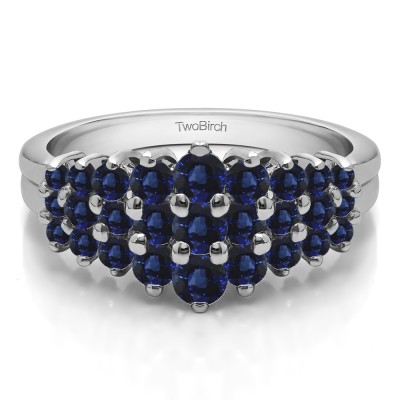 0.49 Carat Sapphire Domed Three Row Shared Prong Anniversary Ring