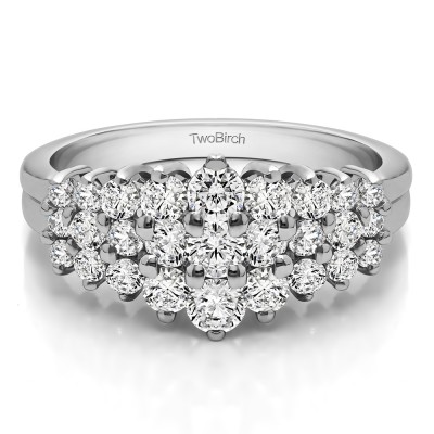 0.49 Carat Domed Three Row Shared Prong Anniversary Ring