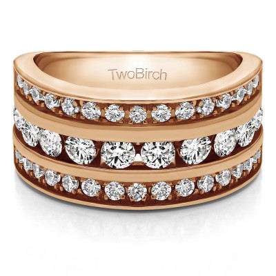 2 Carat Three Row Channel Set Anniversary Ring in Rose Gold