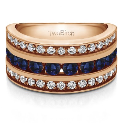 2 Carat Sapphire and Diamond Three Row Channel Set Anniversary Ring in Rose Gold