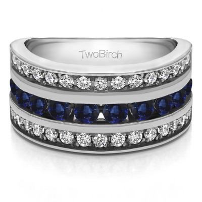 2 Carat Sapphire and Diamond Three Row Channel Set Anniversary Ring