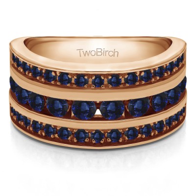 2 Carat Sapphire Three Row Channel Set Anniversary Ring in Rose Gold
