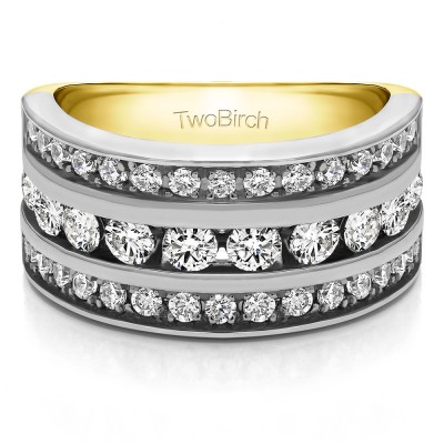 2 Carat Three Row Channel Set Anniversary Ring in Two Tone Gold