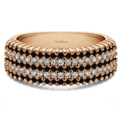 1 Carat Black and White Multi Row Common Prong Wedding Ring in Rose Gold