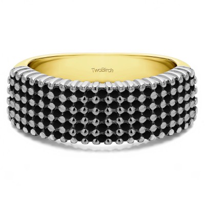 1 Carat Black Multi Row Common Prong Wedding Ring in Two Tone Gold