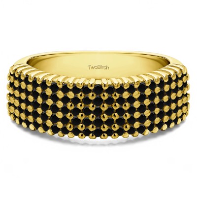 1 Carat Black Multi Row Common Prong Wedding Ring in Yellow Gold