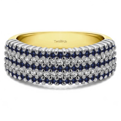 1 Carat Sapphire and Diamond Multi Row Common Prong Wedding Ring in Two Tone Gold
