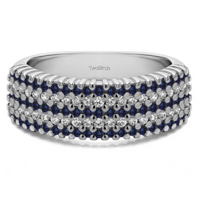 1 Carat Sapphire and Diamond Multi Row Common Prong Wedding Ring