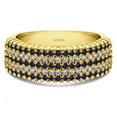 1 Carat Sapphire and Diamond Multi Row Common Prong Wedding Ring in Yellow Gold