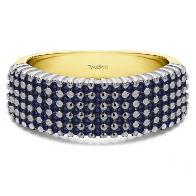 1 Carat Sapphire Multi Row Common Prong Wedding Ring in Two Tone Gold