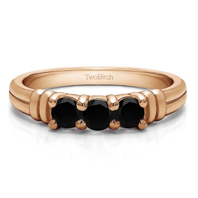 0.48 Carat Black Three Stone U Set Ribbed Shank Wedding Ring  in Rose Gold