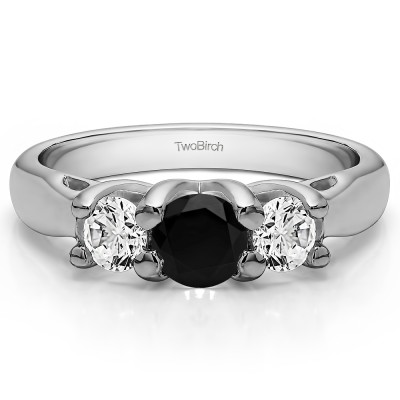1.72 Carat Black and White Three Stone Trellis Set Wedding Ring