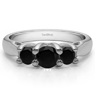 1.72 Carat Black Three Stone Trellis Set Wedding Ring