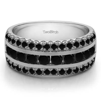 0.98 Carat Black Three Row Fishtail Set Anniversary Ring