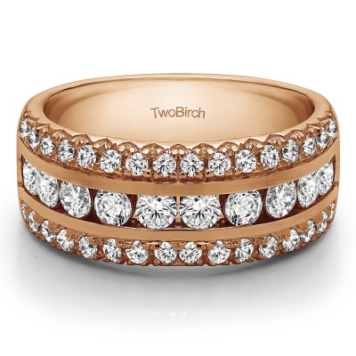 1.98 Carat Three Row Fishtail Set Anniversary Ring in Rose Gold