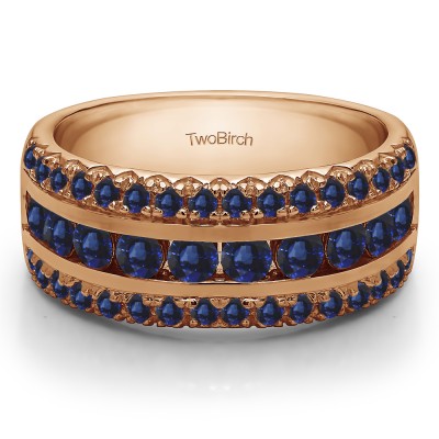 0.98 Carat Sapphire Three Row Fishtail Set Anniversary Ring in Rose Gold