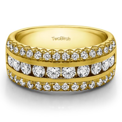 1.98 Carat Three Row Fishtail Set Anniversary Ring in Yellow Gold