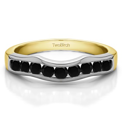 0.48 Ct. Black Eight Round Stone Channel Contour Wedding Band in Two Tone Gold