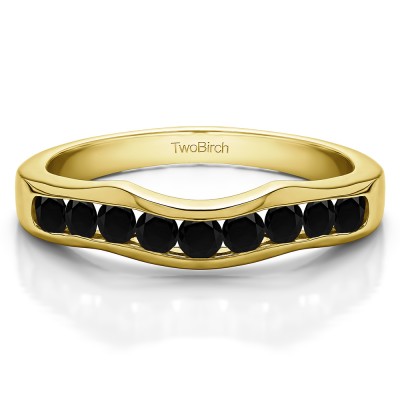 0.48 Ct. Black Eight Round Stone Channel Contour Wedding Band in Yellow Gold