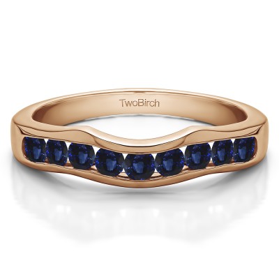 0.48 Ct. Sapphire Eight Round Stone Channel Contour Wedding Band in Rose Gold