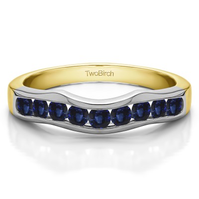 0.48 Ct. Sapphire Eight Round Stone Channel Contour Wedding Band in Two Tone Gold