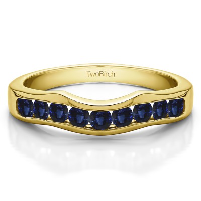 0.48 Ct. Sapphire Eight Round Stone Channel Contour Wedding Band in Yellow Gold