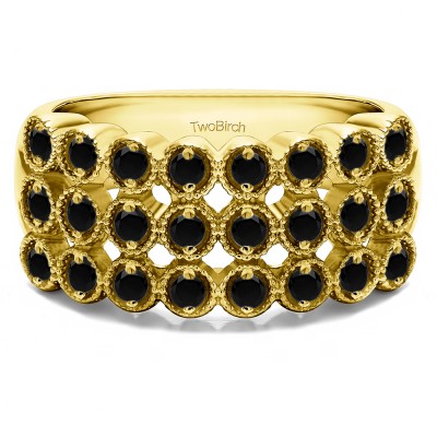 0.72 Carat Black Millgrained Bezel Three Row Anniversary Band in Yellow Gold