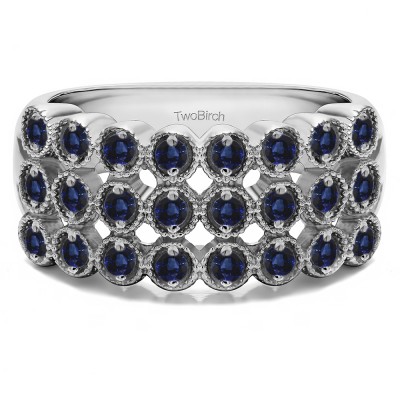 0.72 Carat Sapphire Millgrained Bezel Three Row Anniversary Band