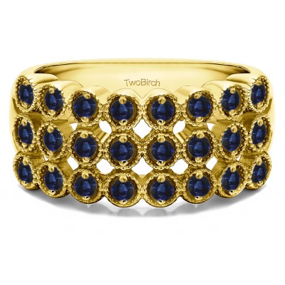 0.72 Carat Sapphire Millgrained Bezel Three Row Anniversary Band in Yellow Gold