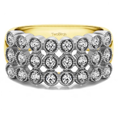 0.72 Carat Millgrained Bezel Three Row Anniversary Band in Two Tone Gold