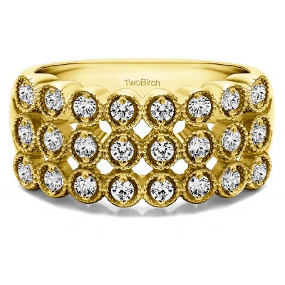 0.72 Carat Millgrained Bezel Three Row Anniversary Band in Yellow Gold