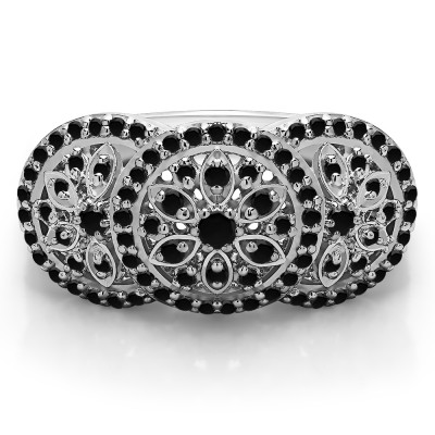 0.49 Carat Black Pave Set Flower Anniversary Ring