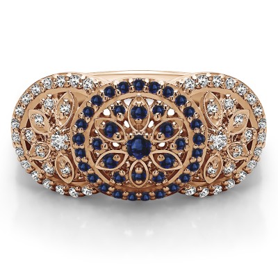 0.49 Carat Sapphire and Diamond Pave Set Flower Anniversary Ring in Rose Gold