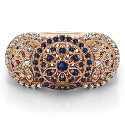 0.49 Carat Sapphire and Diamond Pave Set Flower Anniversary Ring in Rose Gold