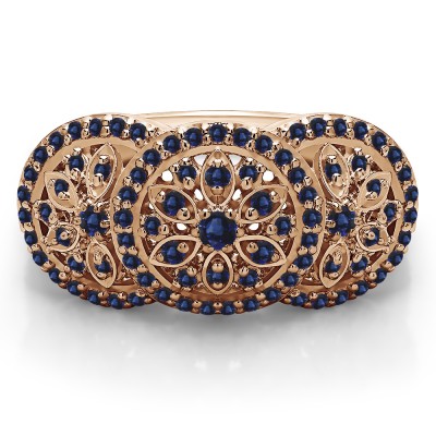 0.49 Carat Sapphire Pave Set Flower Anniversary Ring in Rose Gold