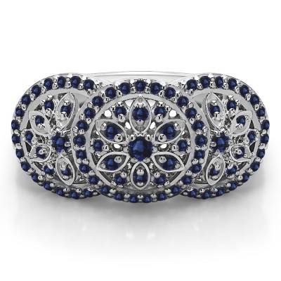 0.49 Carat Sapphire Pave Set Flower Anniversary Ring