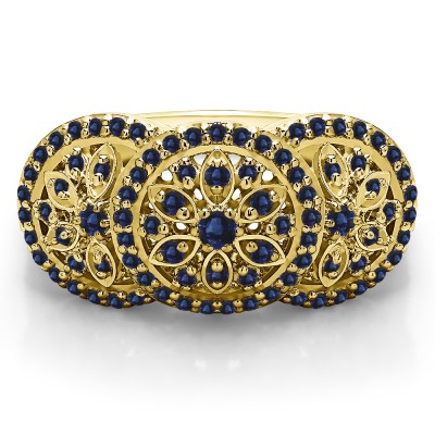 0.49 Carat Sapphire Pave Set Flower Anniversary Ring in Yellow Gold