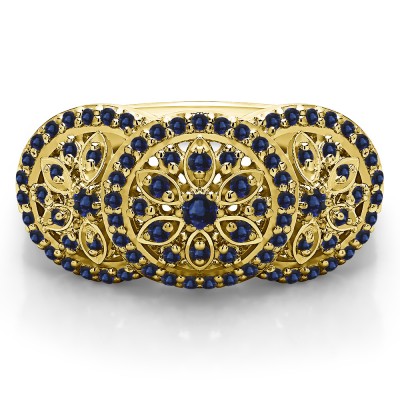 0.49 Carat Sapphire Pave Set Flower Anniversary Ring in Yellow Gold