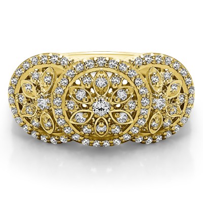 0.49 Carat Pave Set Flower Anniversary Ring in Yellow Gold