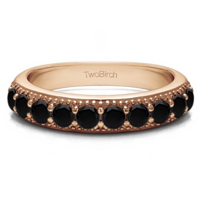 0.25 Carat Black Millgrained Double Shared Prong Vintage Wedding Ring  in Rose Gold