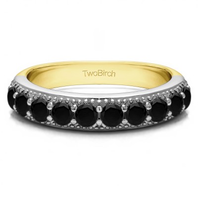 0.25 Carat Black Millgrained Double Shared Prong Vintage Wedding Ring  in Two Tone Gold