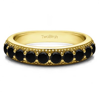 0.25 Carat Black Millgrained Double Shared Prong Vintage Wedding Ring  in Yellow Gold